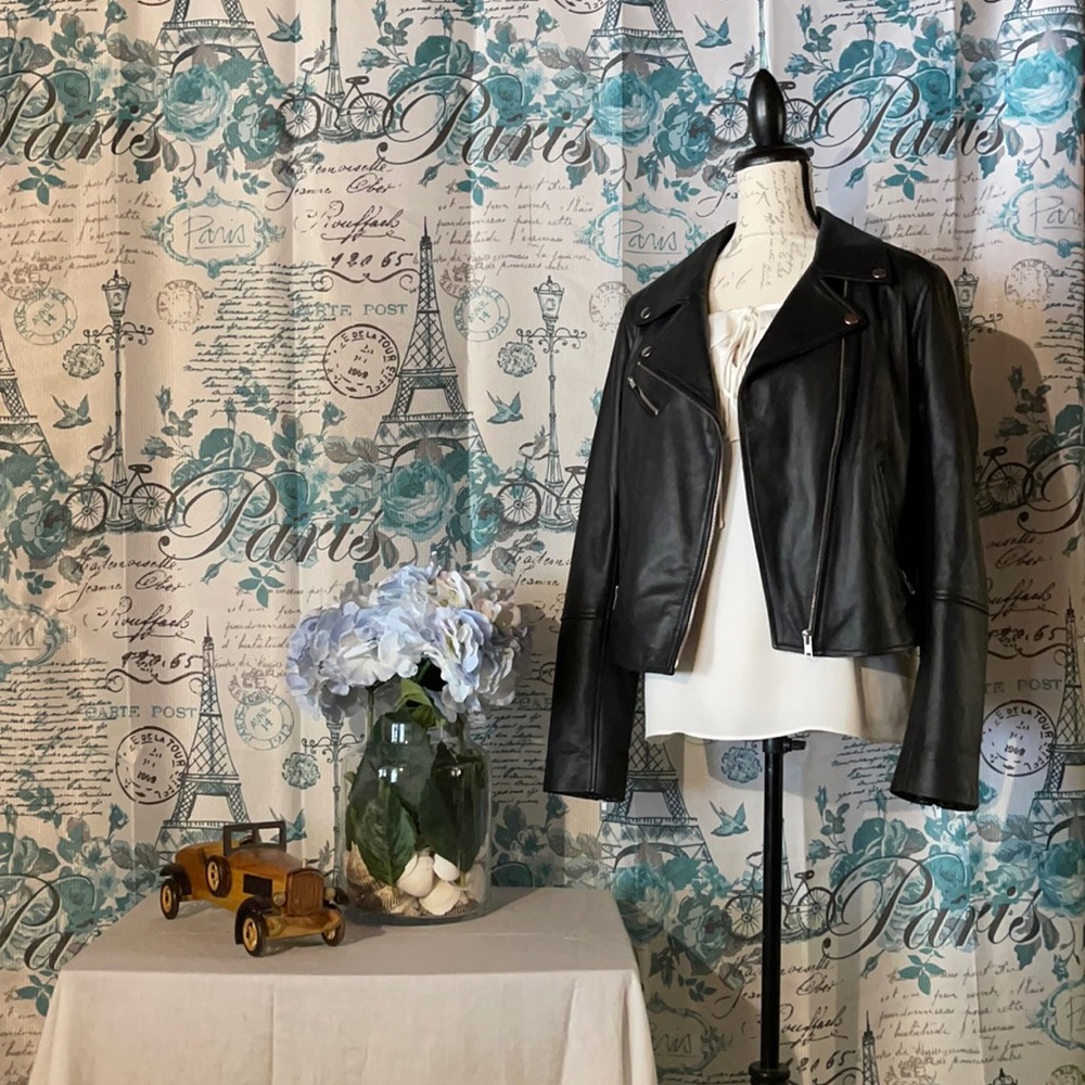 HALOGEN Black Leather Moto Jacket